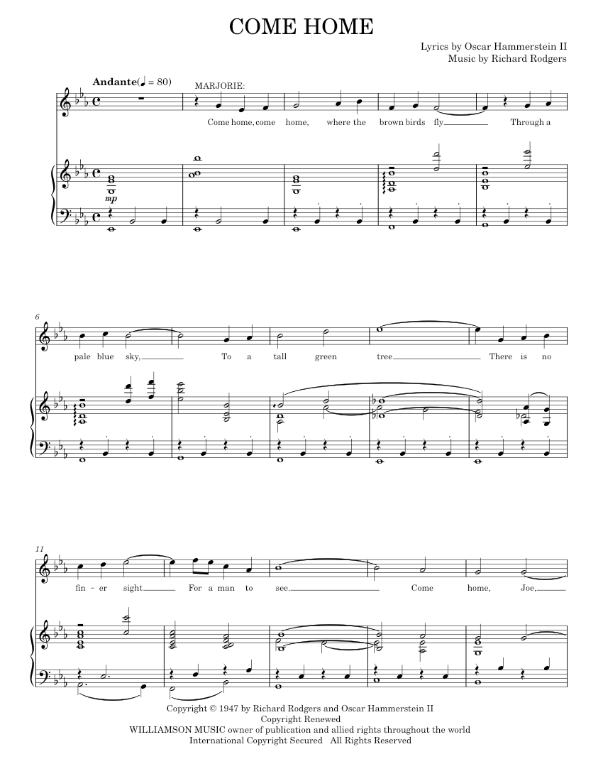 Play Official version of Come Home sheet music by Rodgers &amp; Hammerstein ...