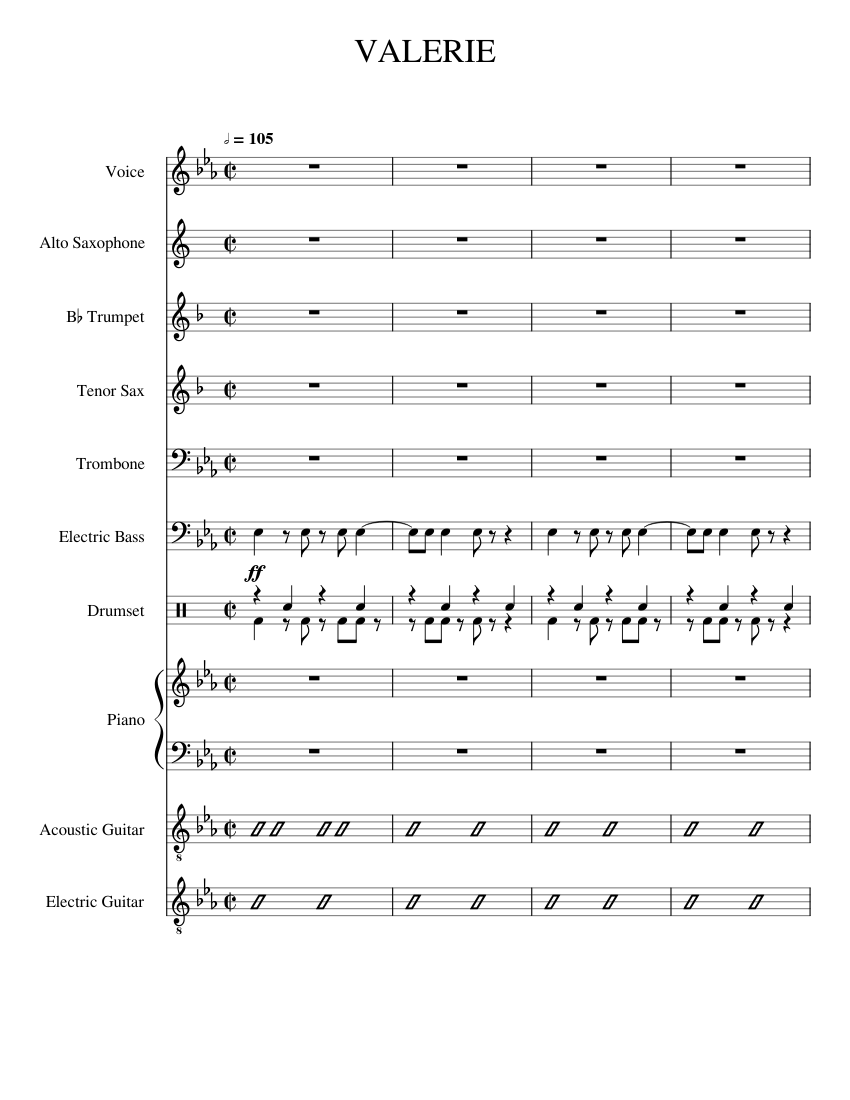 Valerie Amy Winehouse Small Band Arrangement Sheet music for Piano,  Trombone, Vocals, Saxophone alto & more instruments (Jazz Band) |  Musescore.com