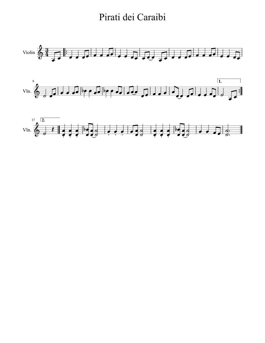 Pirates Of The Caribbean Sheet music for Violin (Solo)