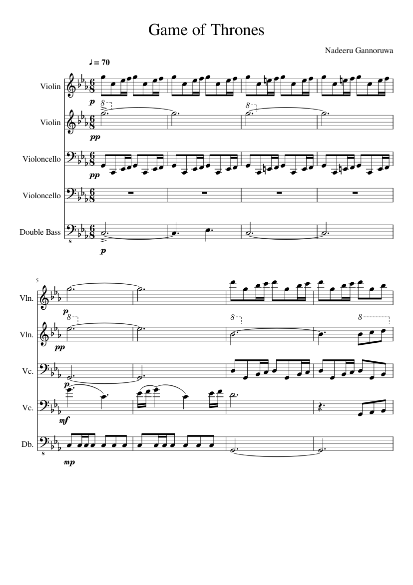 Game of Thrones Theme Sheet music for Contrabass, Violin, Cello (Mixed  Quintet) | Musescore.com