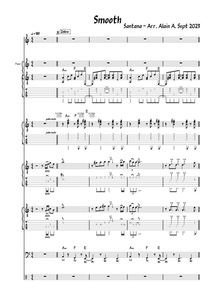 Smooth – Santana Sheet music for Piano, Guitar, Bass guitar, Drum group  (Mixed Ensemble) | Musescore.com