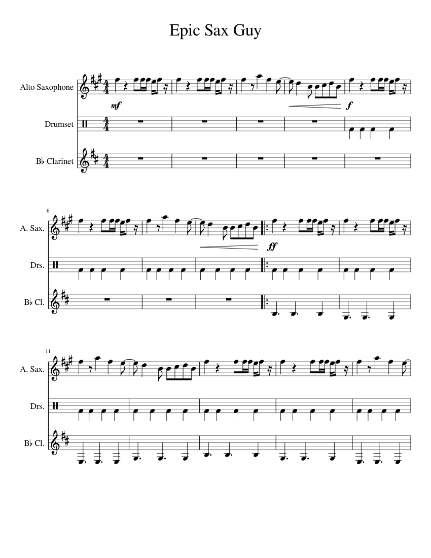 Epic Sax Guy Sheet Music For Drum Group Clarinet In B Flat Saxophone Alto Mixed Trio Musescore Com How to play epic sax guy. epic sax guy sheet music for drum group