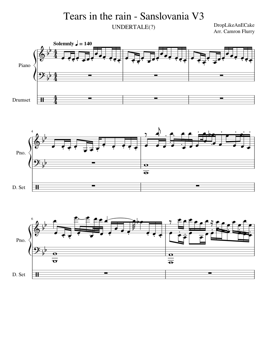 Tears in the rain (UNDERTALE?) Sheet music for Piano, Drum group (Mixed  Duet) | Musescore.com