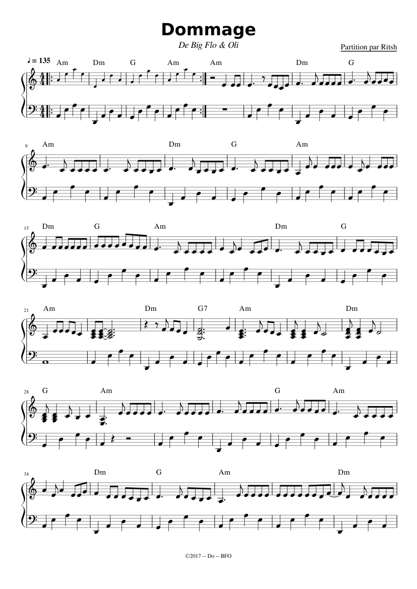 Dommage ~ Big Flo & Oli Sheet music for Piano (Solo) | Musescore.com