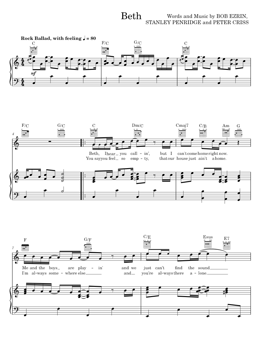 BETH - BOB EZRIN Sheet music for Piano, Synthesizer (Mixed Duet ...