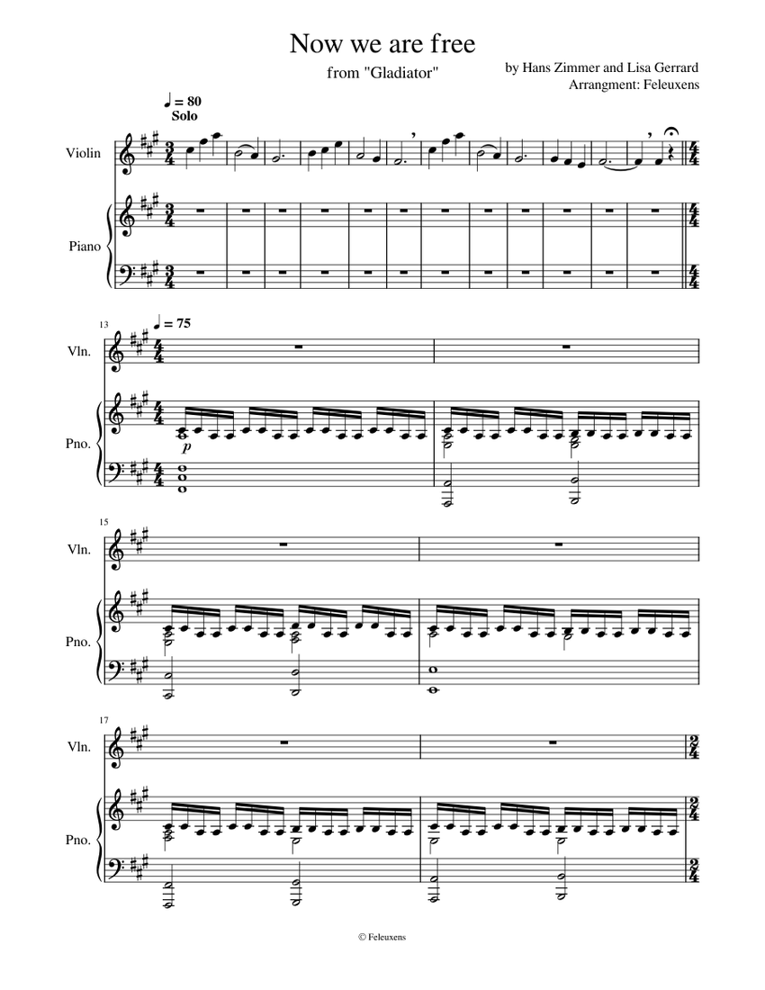 Now we are free Sheet music for Piano, Violin (Mixed Duet) | Musescore.com