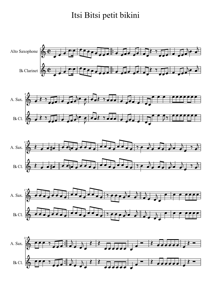 Itsi Bitsi petit bikini Sheet music for Clarinet (Solo) | Download and  print in PDF or MIDI free sheet music | Musescore.com
