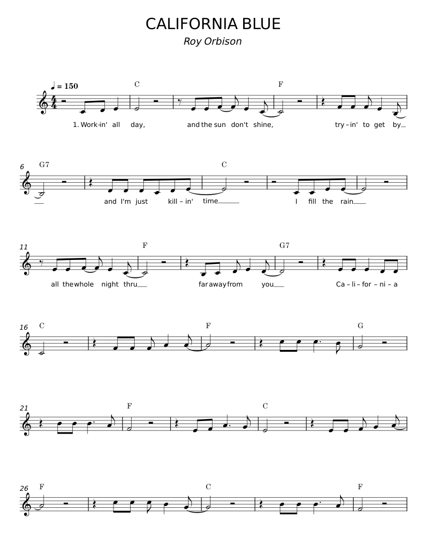 Calif Blue Notes California blue - Roy Orbison Sheet Music with Chords for Synthesizer ...