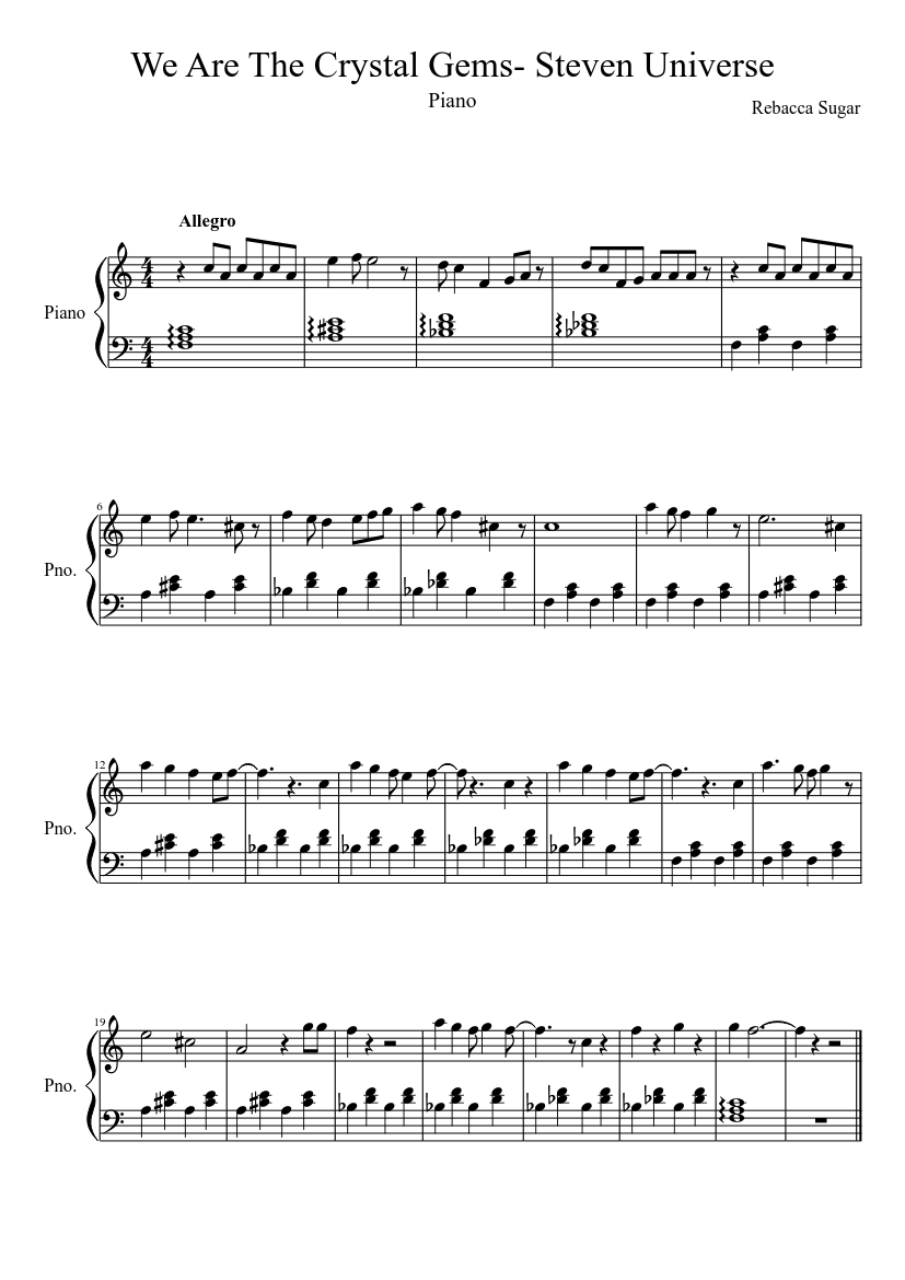 We Are The Crystal Gems- Steven Universe Sheet music for Piano (Solo) |  Musescore.com