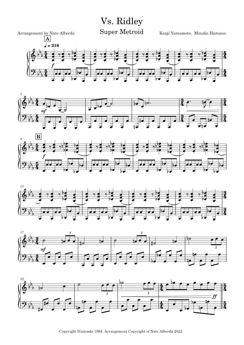 Vs Ridley Super Metroid Kenji Yamamoto Sheet Music For Piano Solo Vs ridley super metroid kenji yamamoto sheet music for piano solo