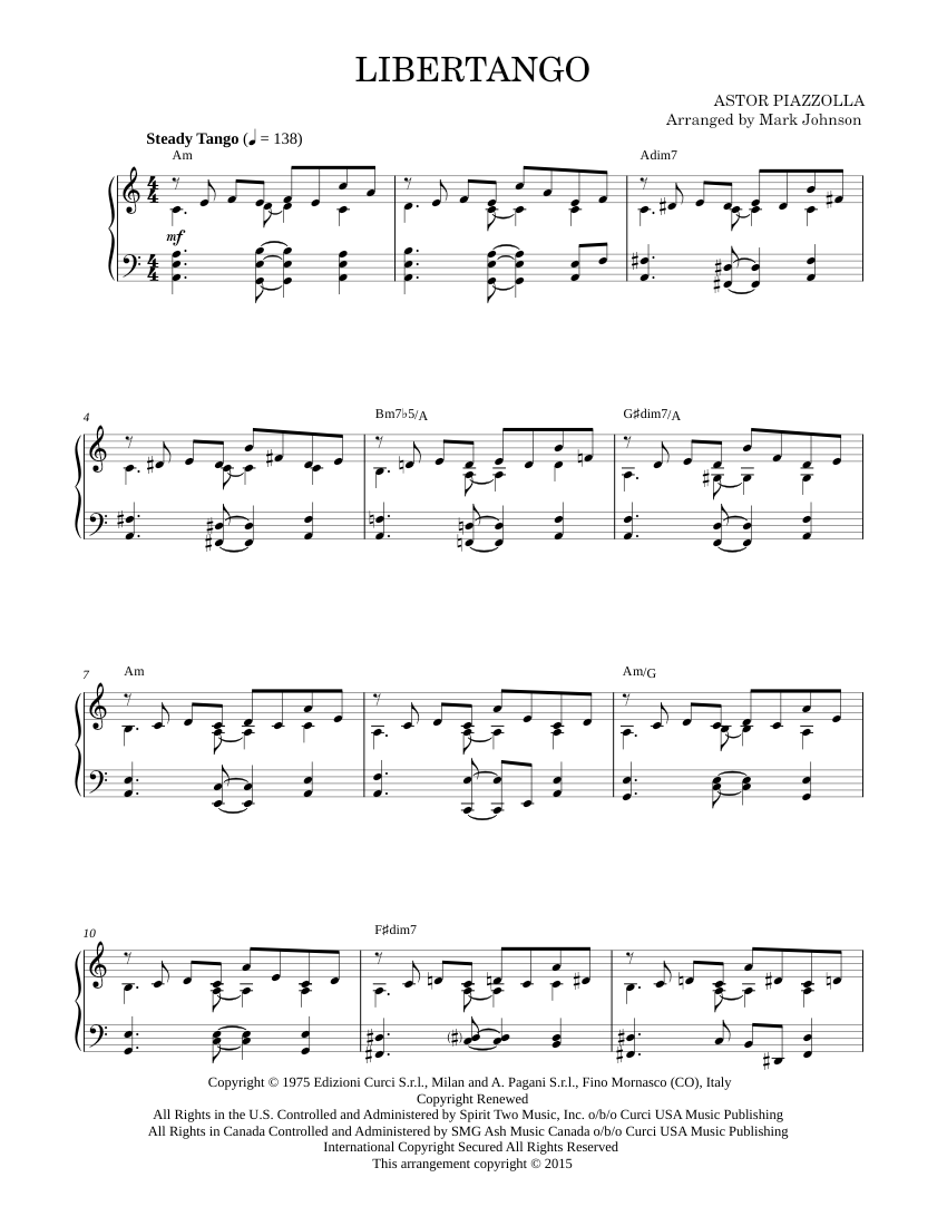 Libertango Sheet Music For Piano By Astor Piazzolla Official 