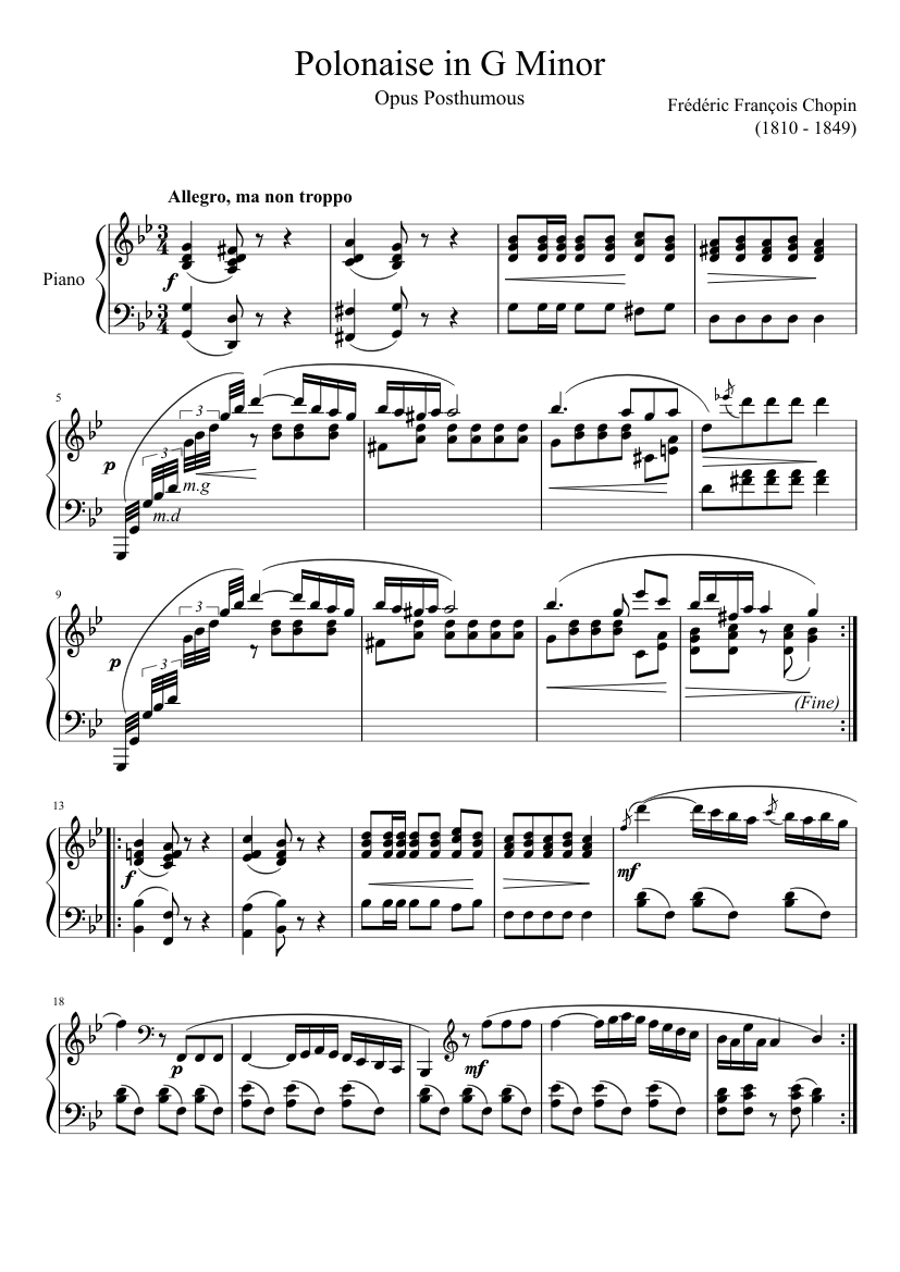 Polonaise In G Minor Sheet Music For Piano Solo Musescore Com
