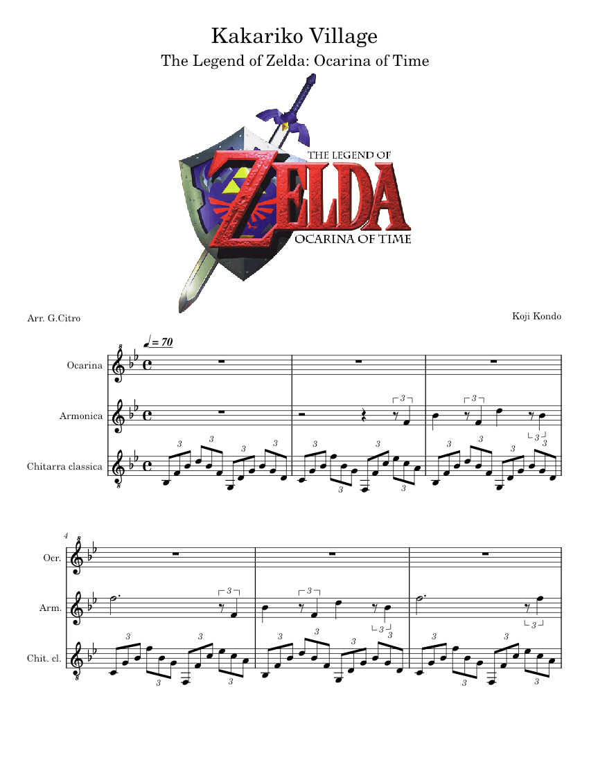 The Legend of Zelda Ocarina of TimeKakariko Village Sheet music for Guitar, Harmonica, Flute