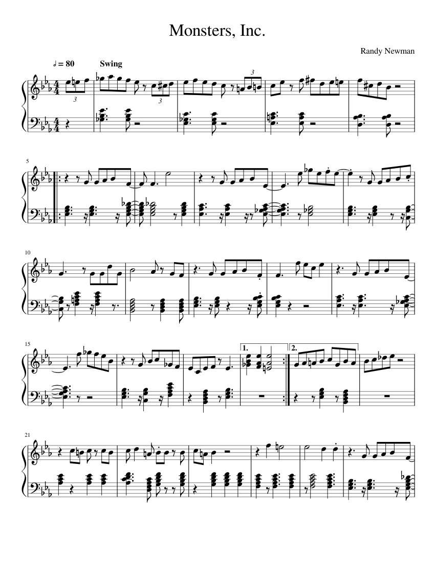 Monsters, Inc. Sheet Music for Piano (Solo) easy | MuseScore.com