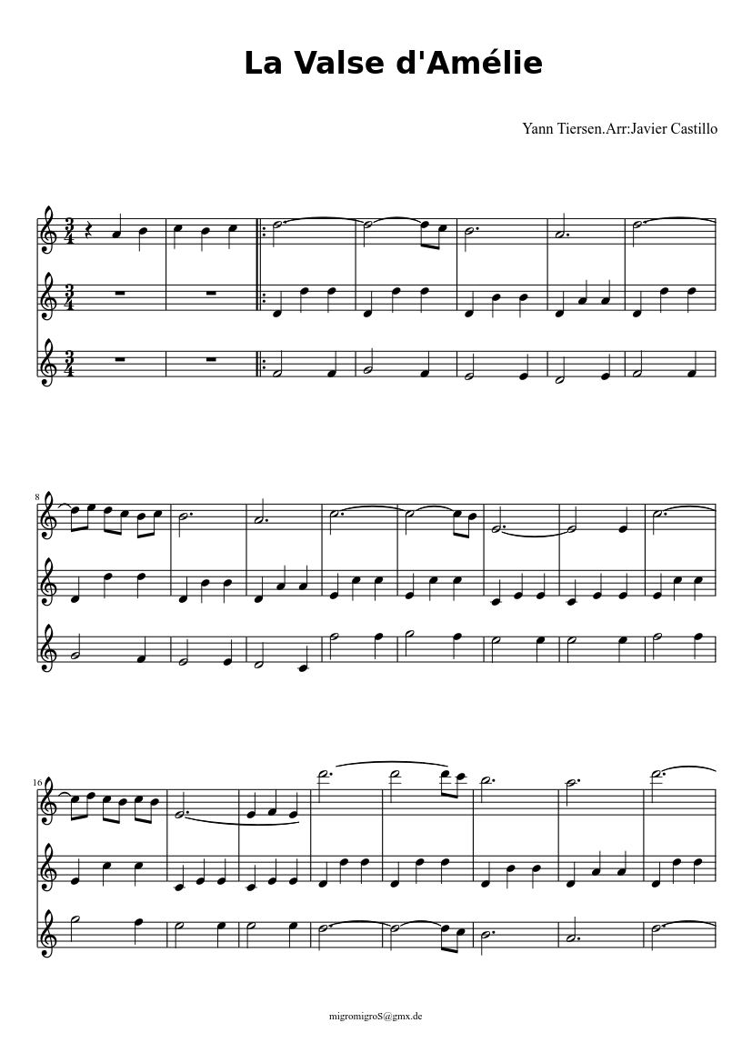 Valse D Amelie For Flute Trio Sheet Music For Piano Flute Solo Musescore Com Learn film/tv score for piano solo by yann tiersen in minutes. valse d amelie for flute trio sheet