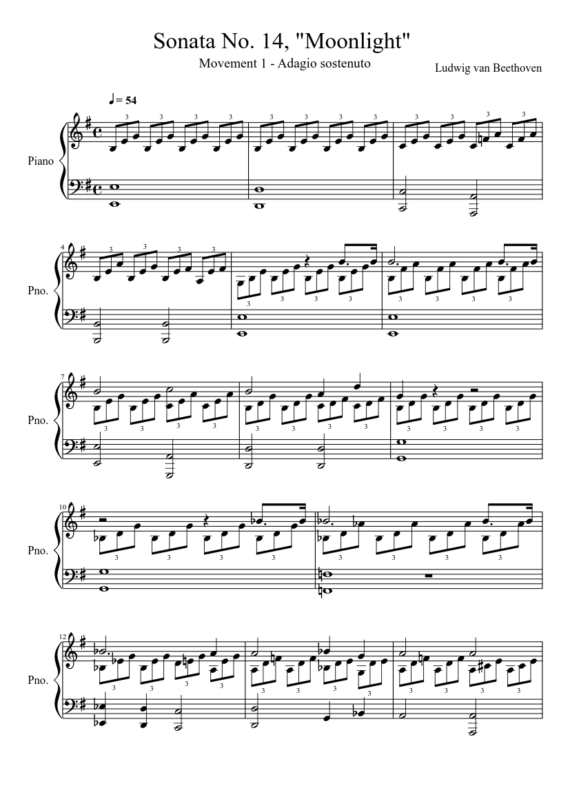 Sonata No. 14, "Moonlight" Transposed to E Minor Sheet music for Piano  (Solo) | Musescore.com