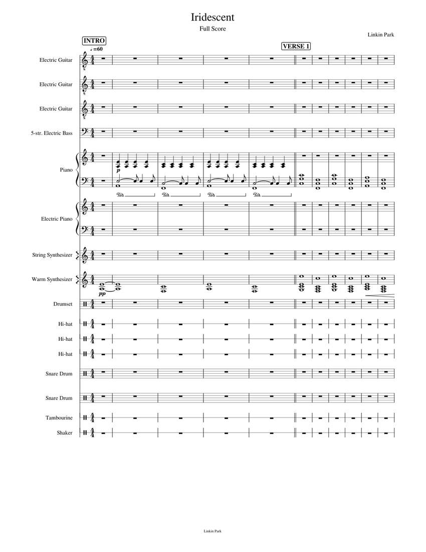Iridescent - Linkin Park Sheet music for Piano, Tambourine, Snare drum,  Guitar & more instruments (Mixed Ensemble) | Musescore.com