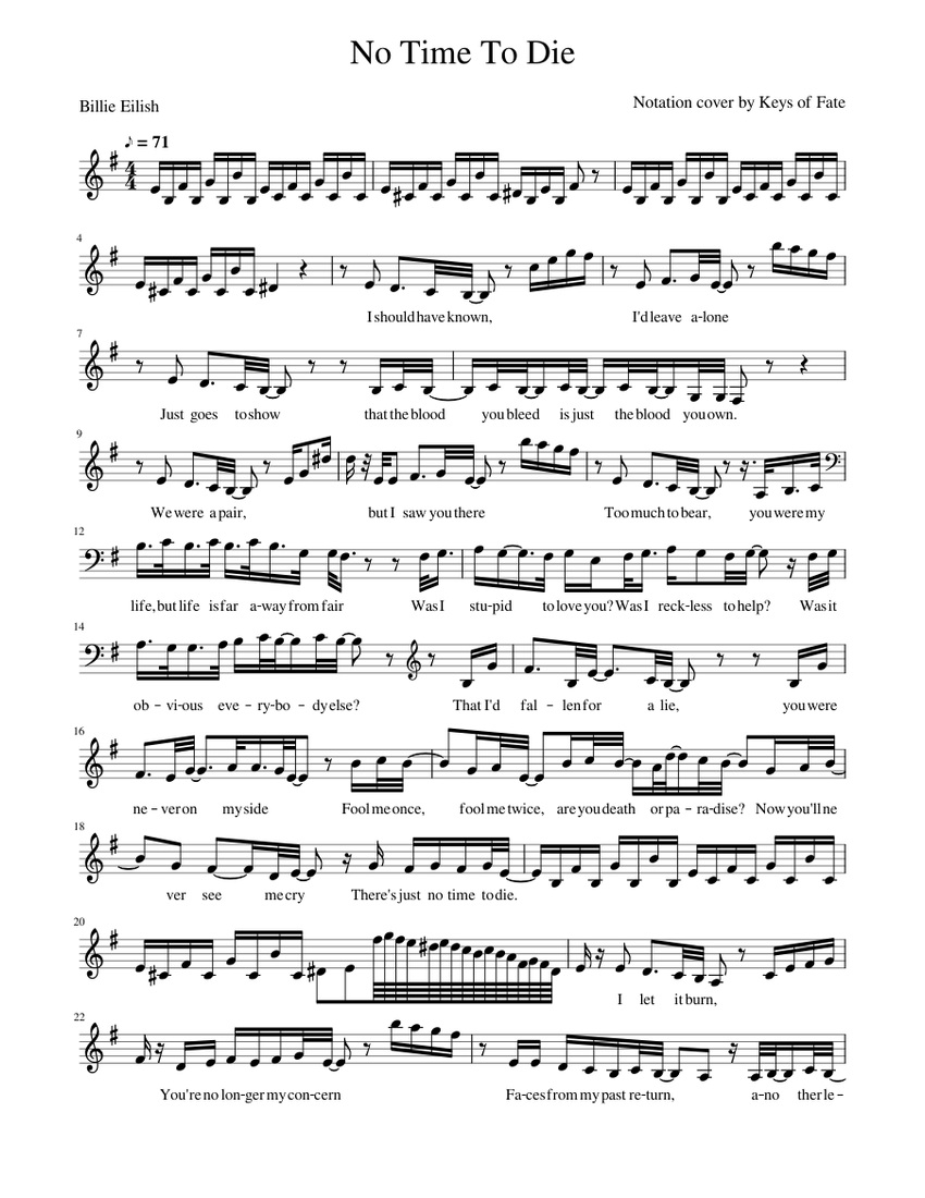 No Time To Die by Billie Eilish, James Bond Sheet music for Piano (Solo) |  Musescore.com