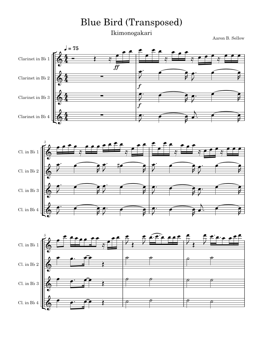 Blue bird – Ikimono-Gakari Blue Bird Transposed (Ikimonogakari) Sheet ...