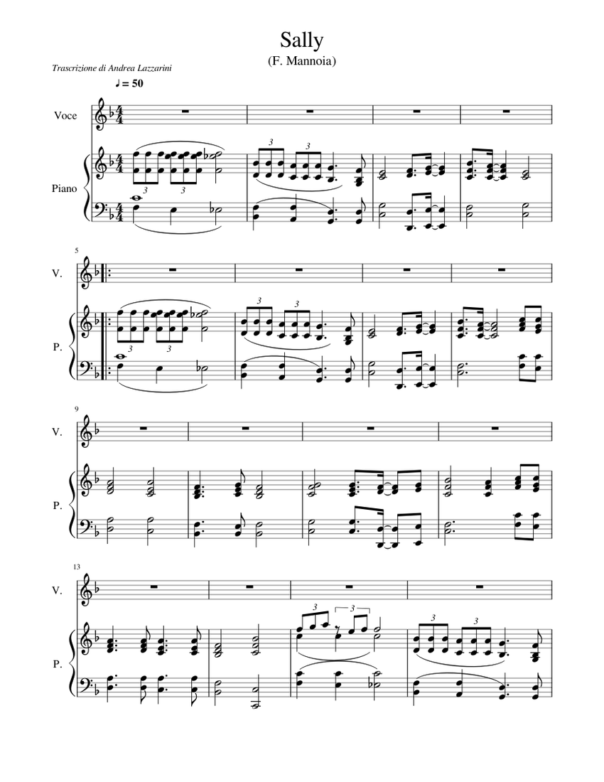 Sally - F. Mannoia - accompagnamento pianistico Sheet music for Piano,  Vocals (Solo) | Musescore.com