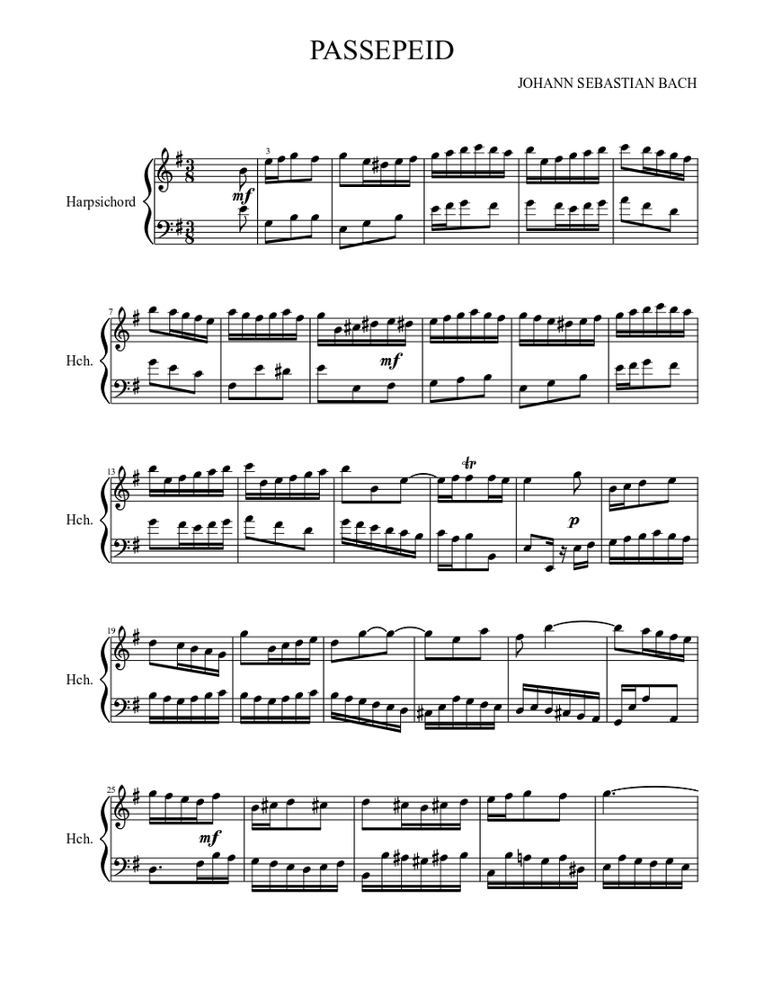 Johann Sebastian Bach Passepeid in E minor piano tutorial