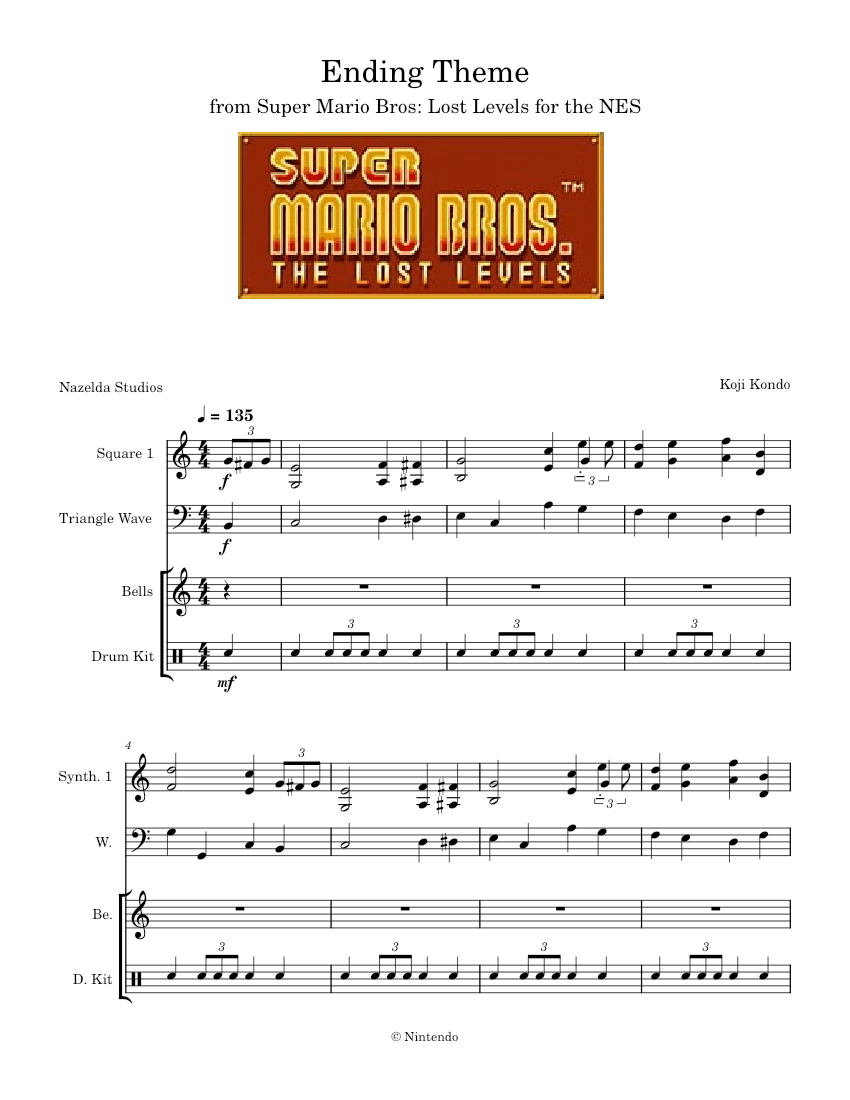Ending Theme - Super Mario Bros: Lost Levels – Koji Kondo Sheet Music ...