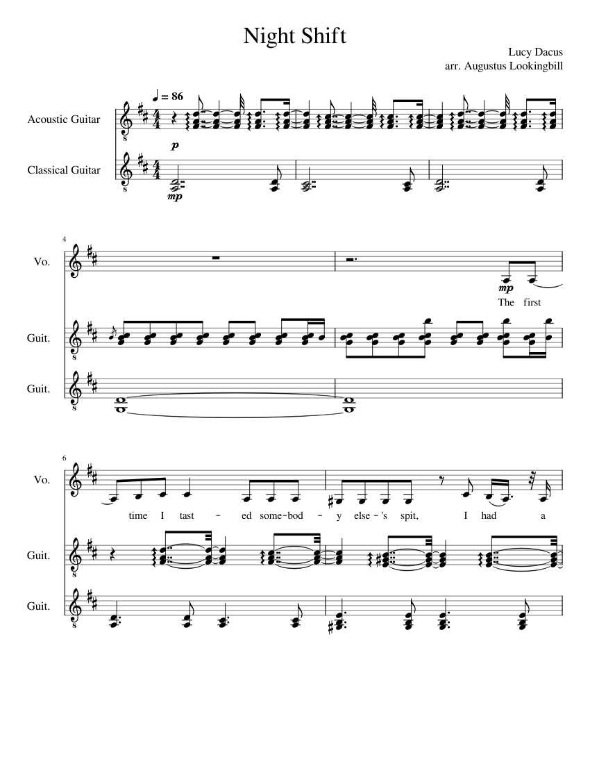 Night Shift – Lucy Dacus Sheet music for Vocals, Flute, Crash, Viola & more  instruments (Mixed Ensemble)