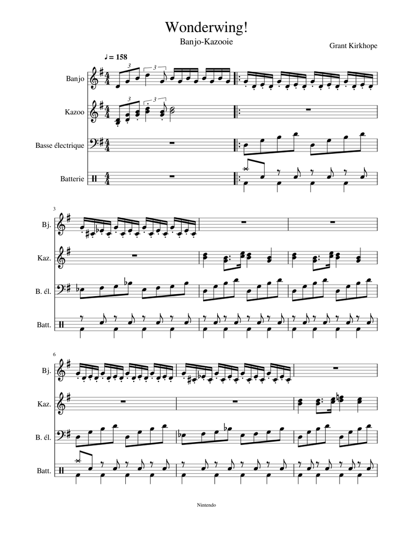 BanjoKazooie Wonderwing Sheet music for Kazoo, Bass guitar, Drum
