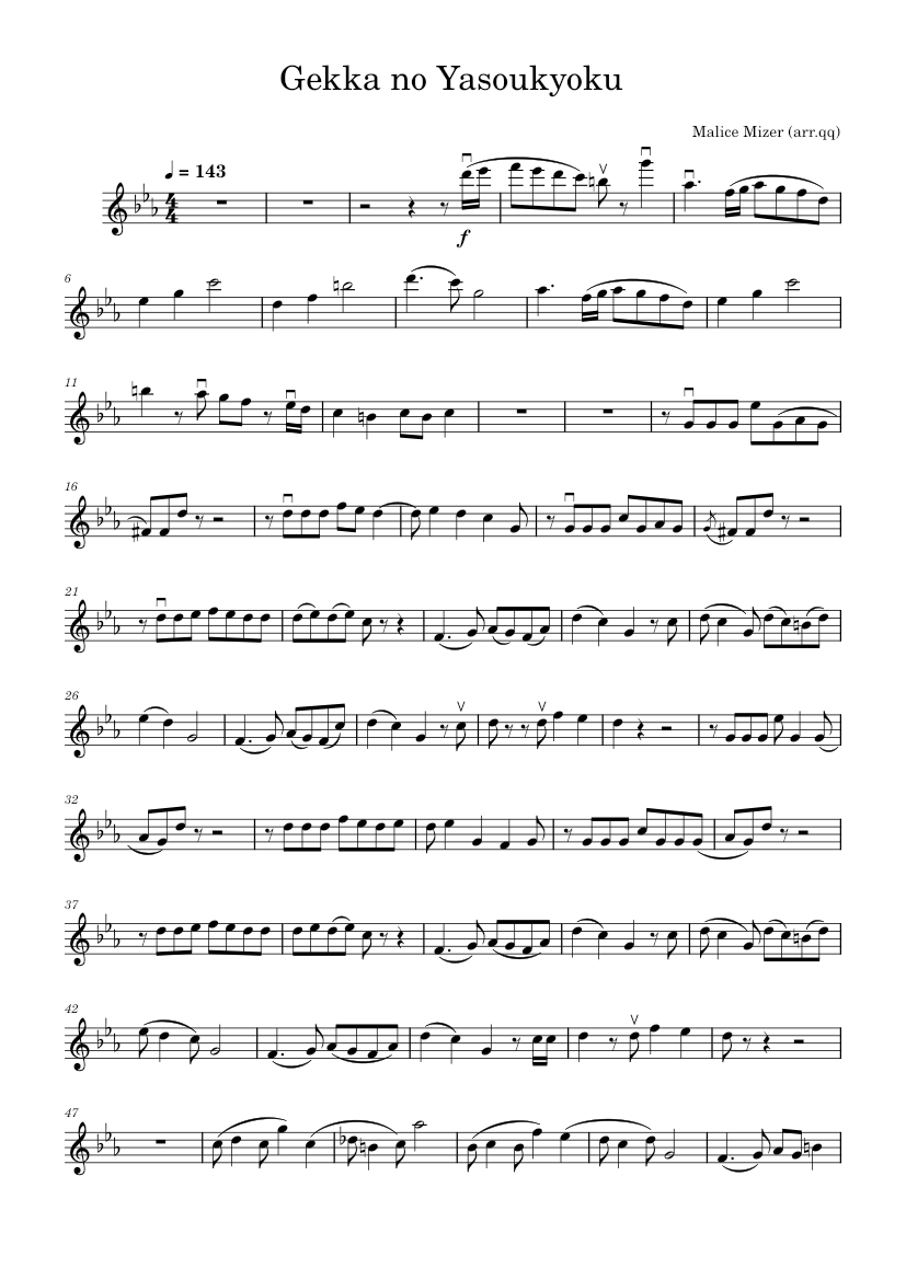 Gekka no Yasoukyoku - Violin Only Sheet Music for Violin (Solo