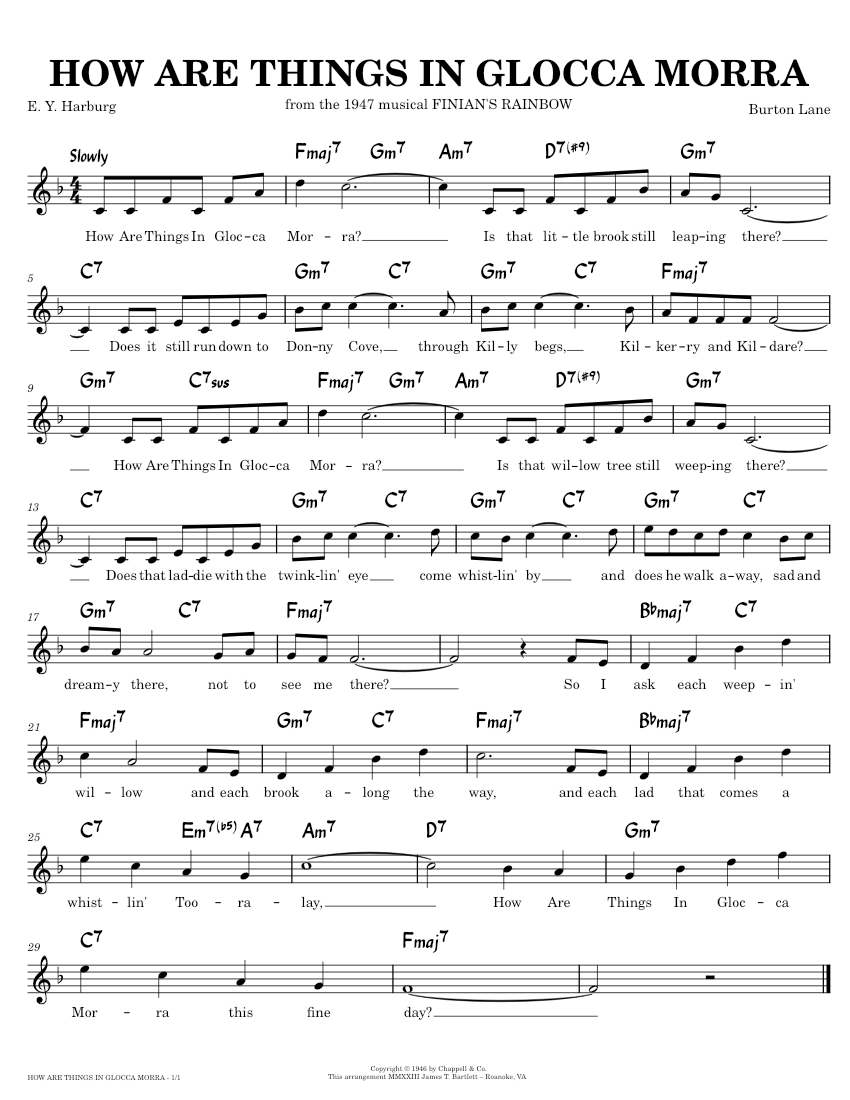 How are things in glocca morra lead sheet sheet music for piano solo