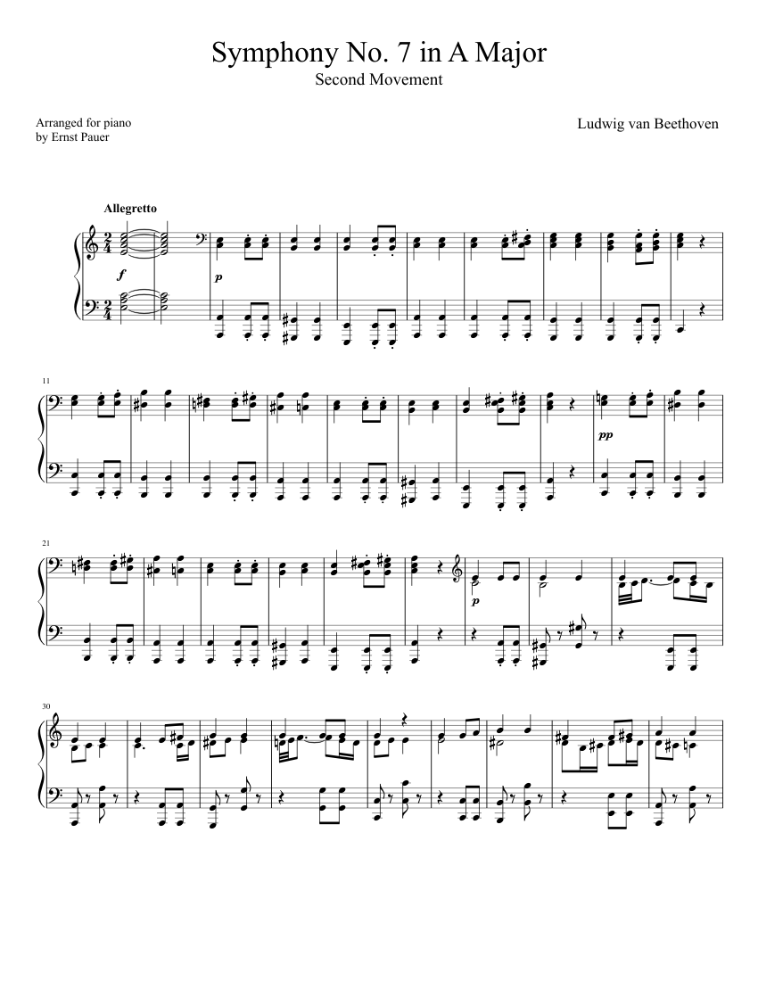 Beethoven Symphony No. 7 (2nd movement) Piano solo Sheet music for Piano  (Solo) | Musescore.com