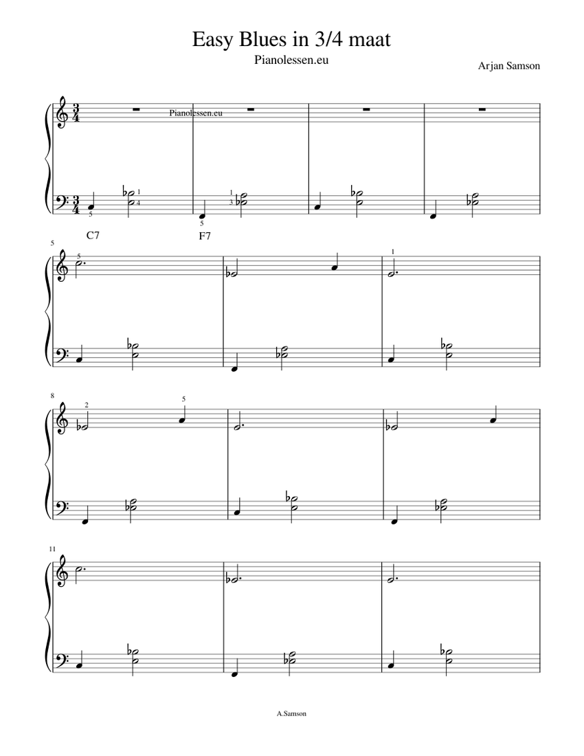 Easy Blues piano in 3/4 maat Sheet music for Piano (Solo)