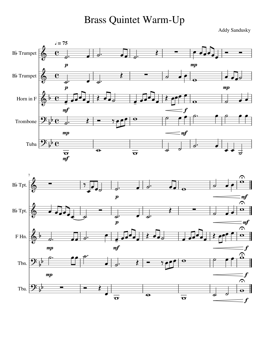 Brass Quintet Warm-Up Sheet Music For Trombone, Tuba, Trumpet In B-flat ...