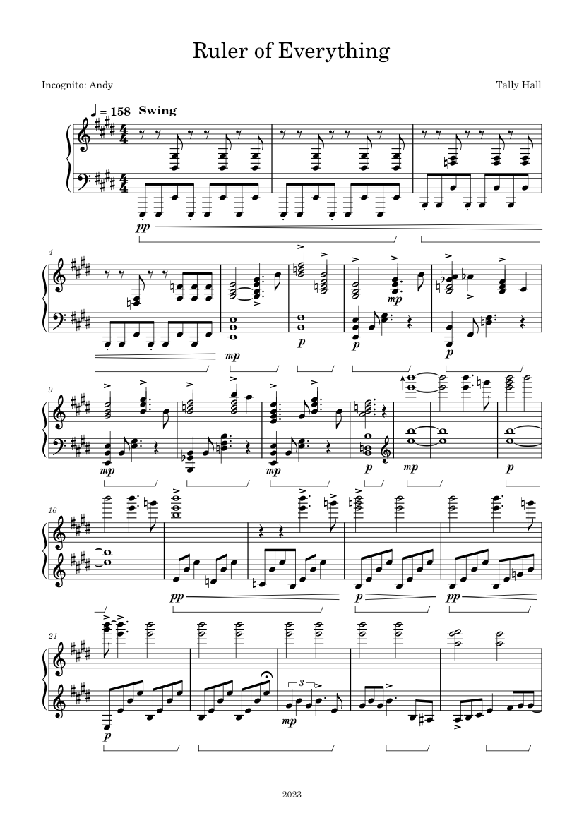 Ruler of Everything - Tally Hall Sheet Music for Piano (Solo ...