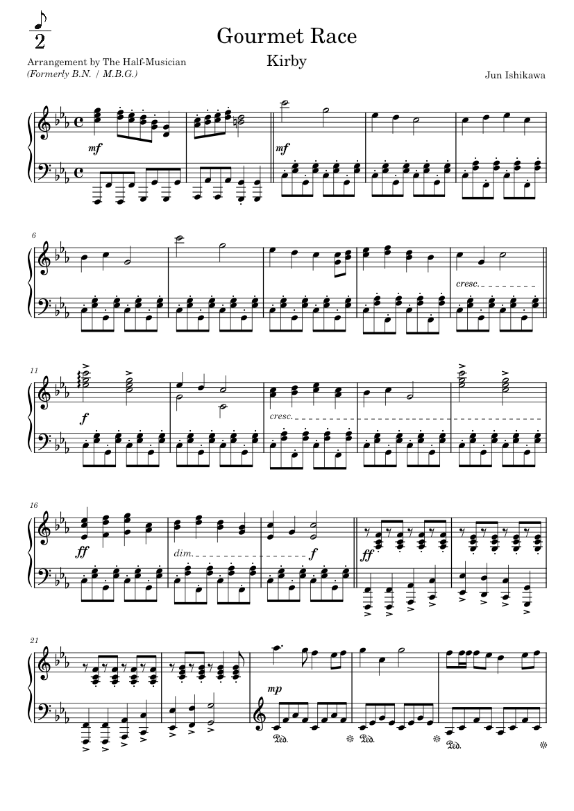 Gourmet Race (Kirby) Sheet Music for Piano (Solo) | MuseScore.com