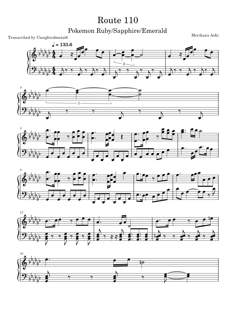 Route 110 - Pokemon Ruby/Sapphire/Emerald Sheet music for Piano (Solo) |  Musescore.com