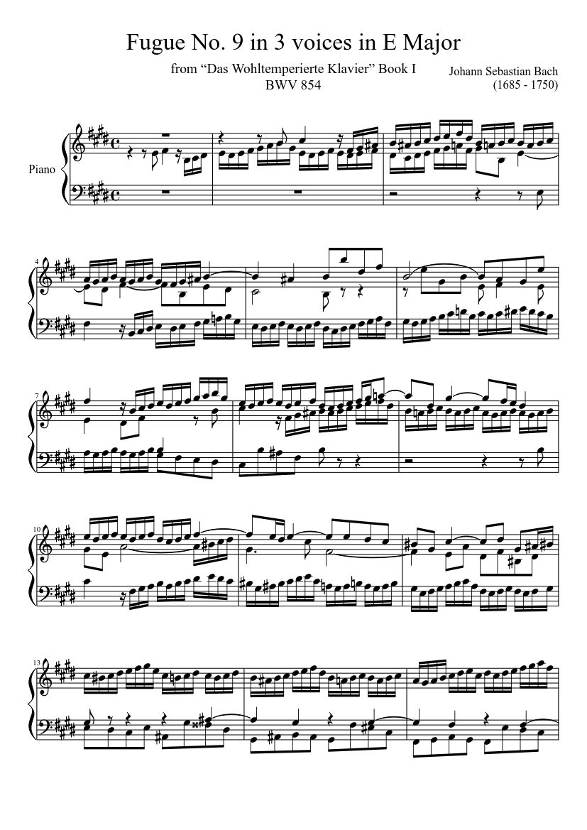 Fugue No. 9 BWV 854 in E Major Sheet music for Piano (Solo) | Musescore.com