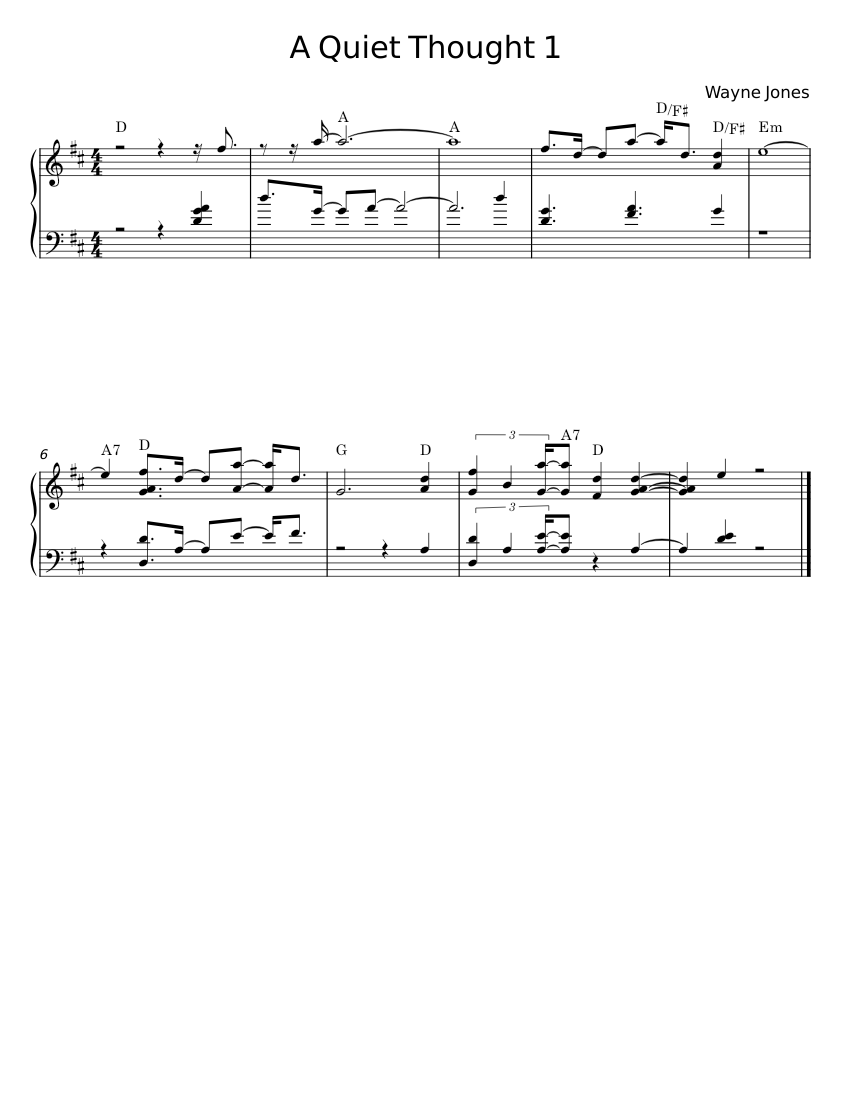 A Quiet Thought 1 Wayne Jones Sheet Music with Chords for Piano (Solo