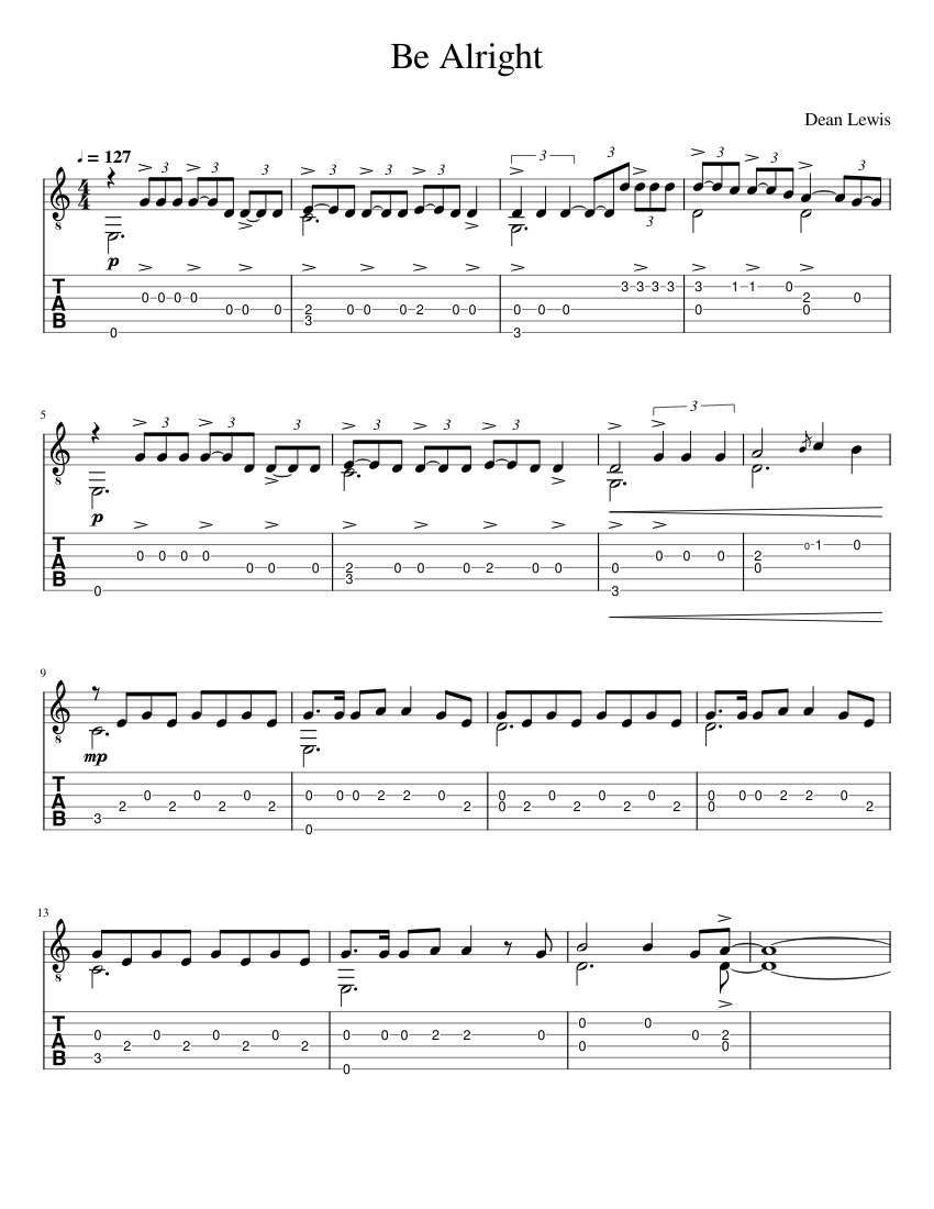 Be Alright by Dean Lewis (Fingerstyle Arrangement) Sheet music for Guitar  (Solo) | Musescore.com