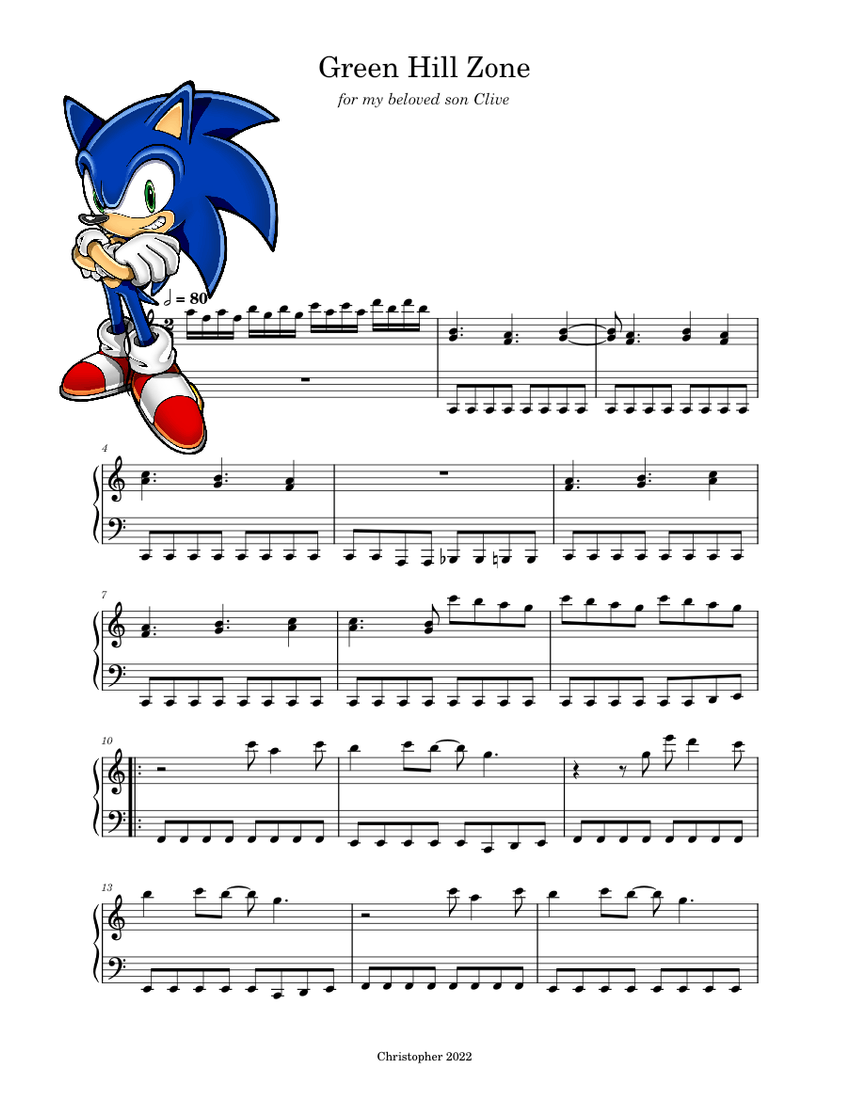 Sonic the Hedgehog Partituras Green Hill Zone Song, luz das estrelas nota  musical melodia, ângulo, texto, sonic The Hedgehog png