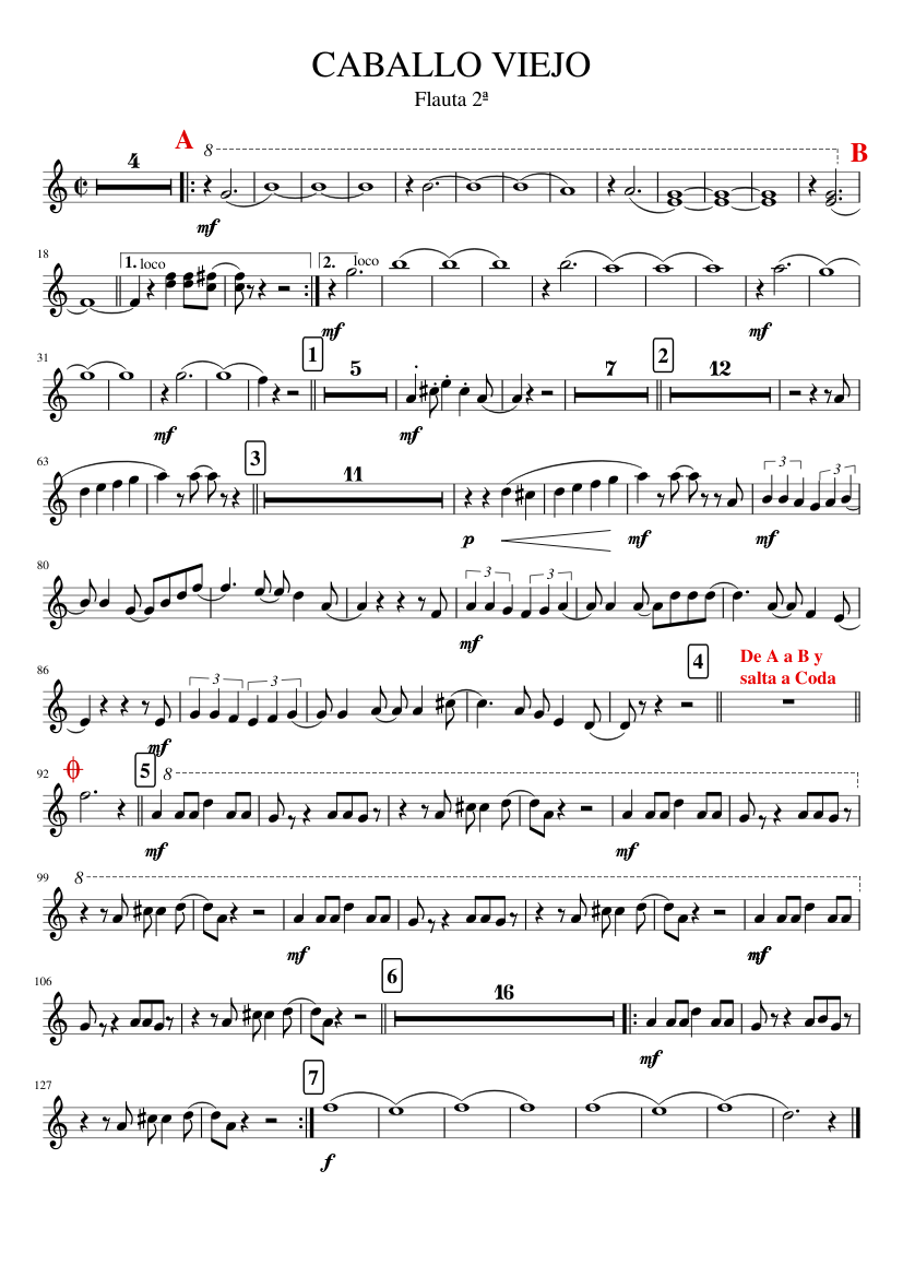 Caballo viejo Sheet music for Flute (Solo) | Musescore.com