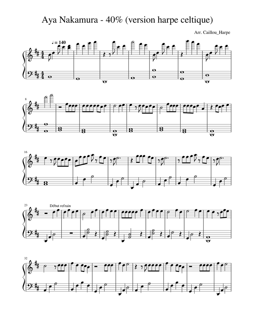 Aya Nakamura - 40% (celtic harp version) - playable on the piano Sheet  music for Harp (Solo) | Musescore.com