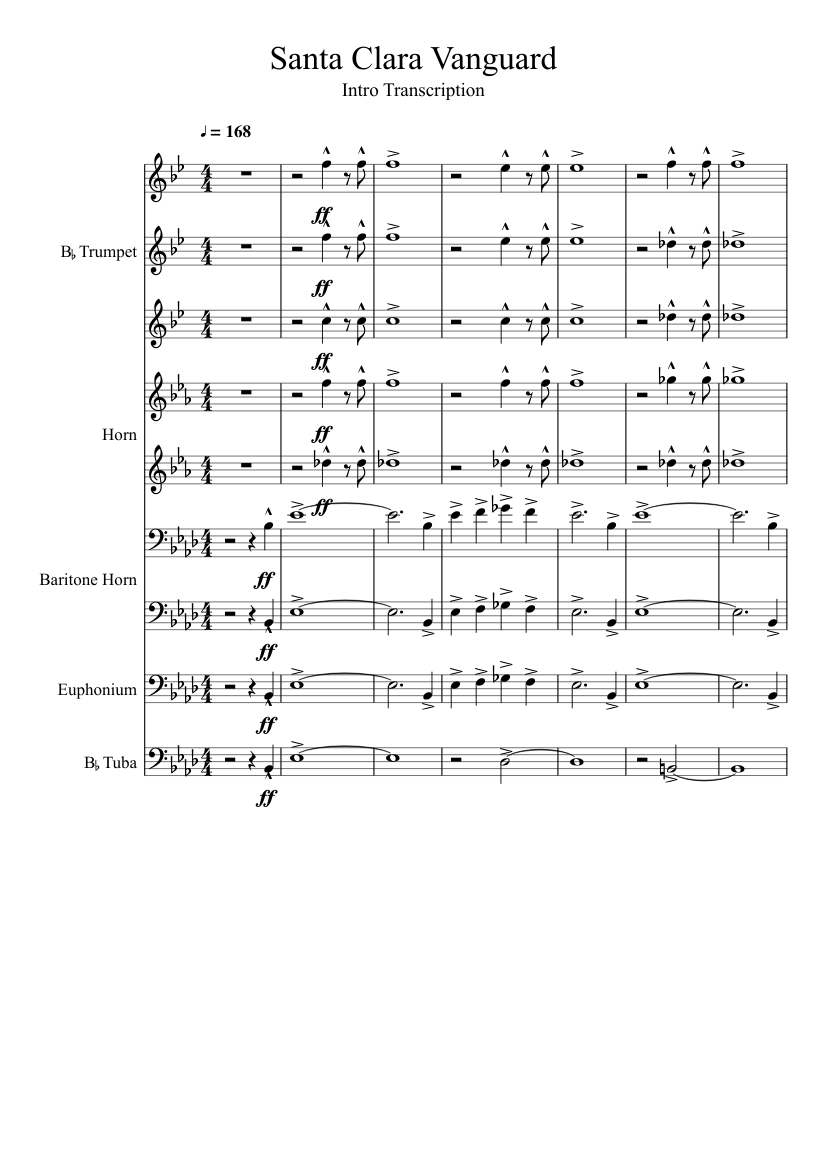 Santa Clara Vanguard Sheet Music For French Horn Euphonium Baritone Horn Cornet More Instruments Mixed Quintet Musescore Com