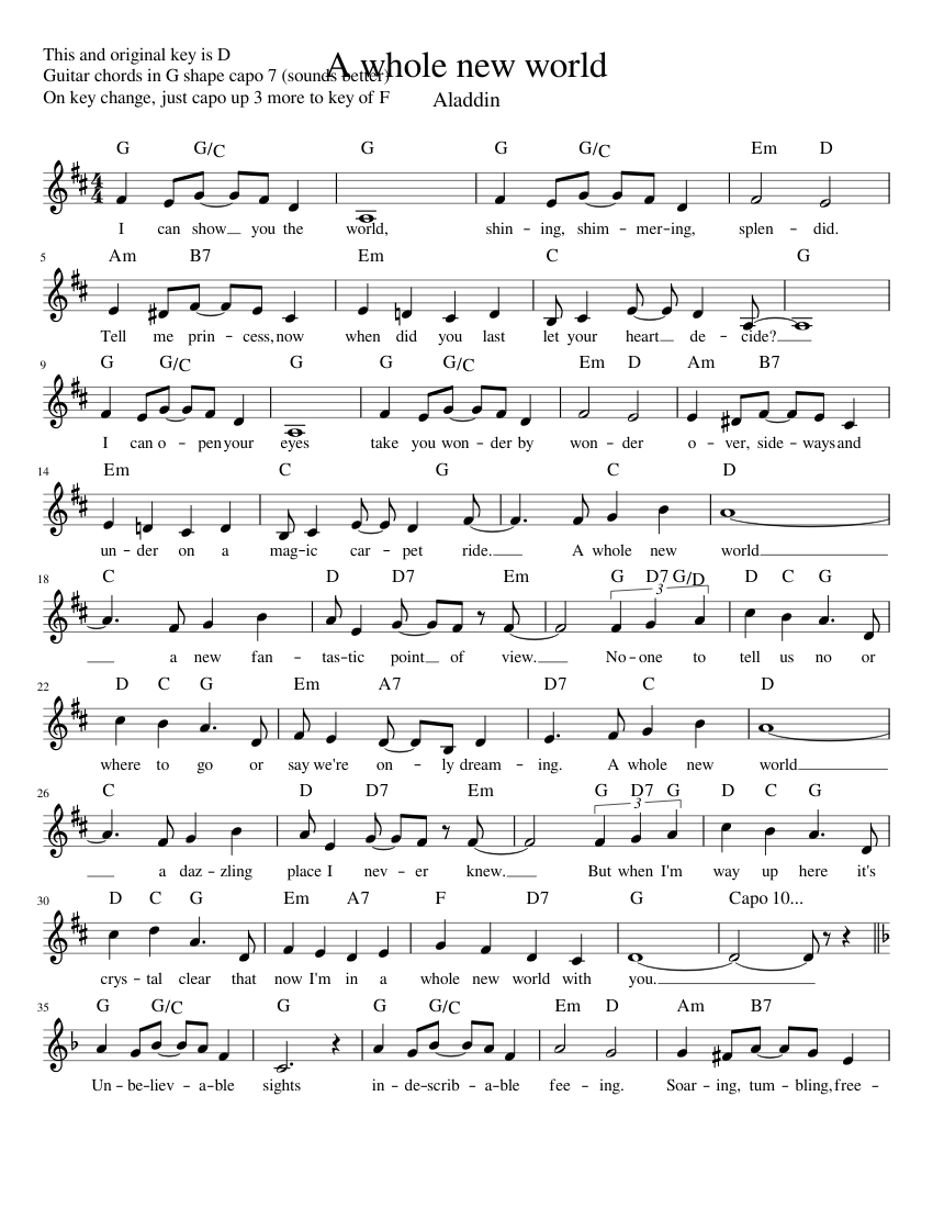 A whole new world (guitar chords and violin) version 2 Sheet music for  Violin (Solo) | Musescore.com