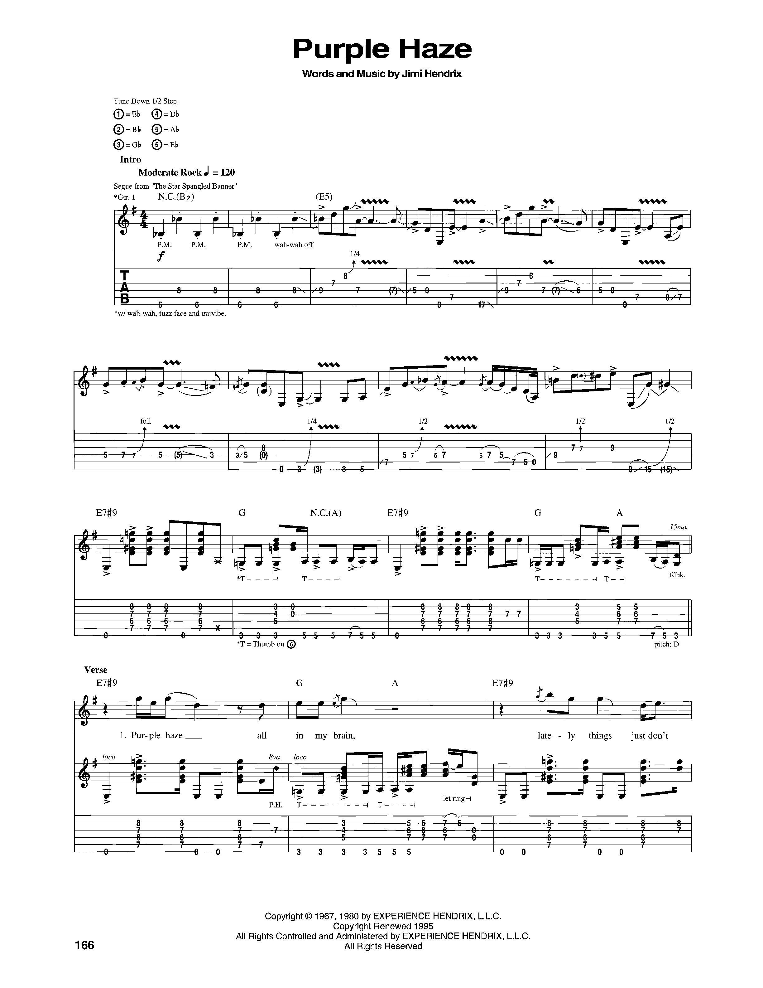 Purple haze の公式楽譜を演奏する by Jimi Hendrix ギター
