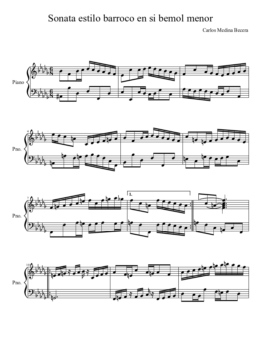 Sonata estilo barroco en si bemol menor Sheet music for Piano (Solo) |  Musescore.com