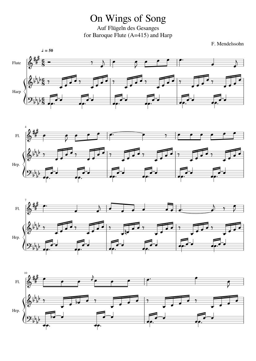 Mendelssohn - On Wings of Song for Baroque Flute (A=415)