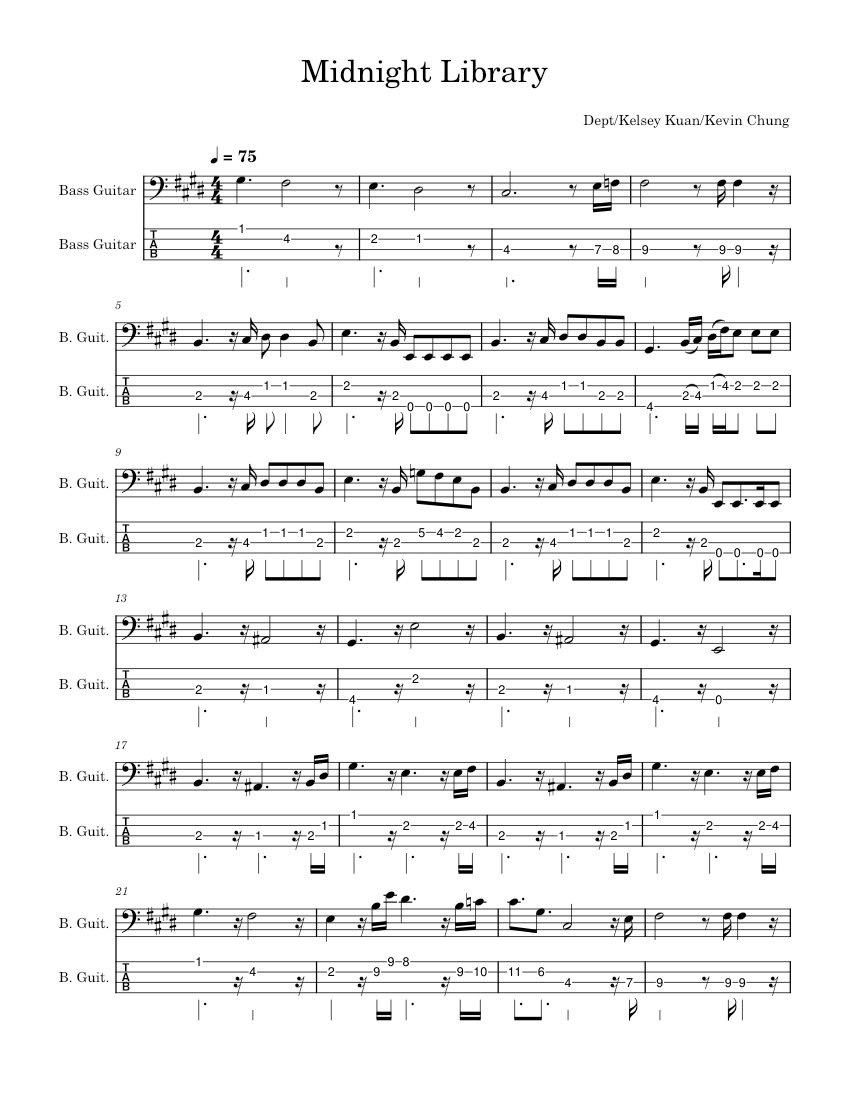 Midnight Library – Dept Bass Tab Sheet music for Bass guitar (Solo) |  Musescore.com