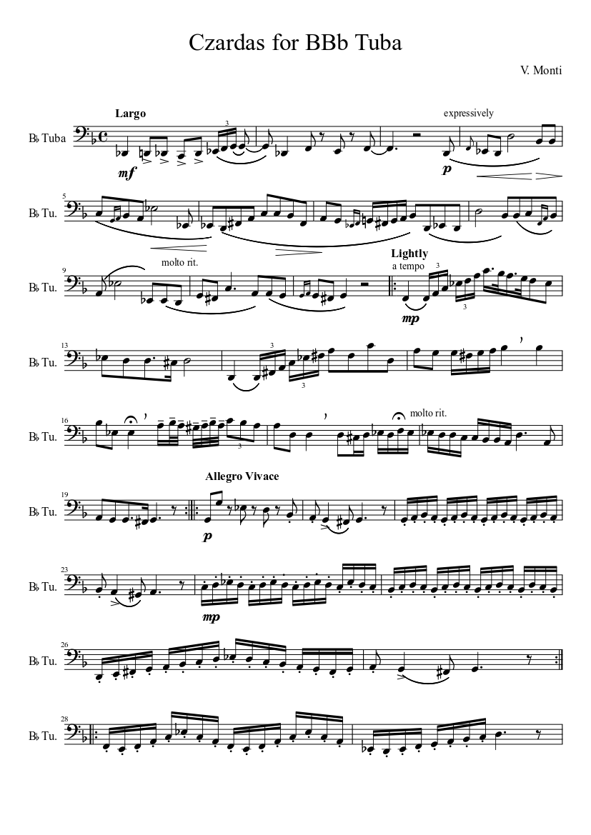 Czardas for BBb Tuba Sheet Music for Tuba (Solo) | MuseScore.com