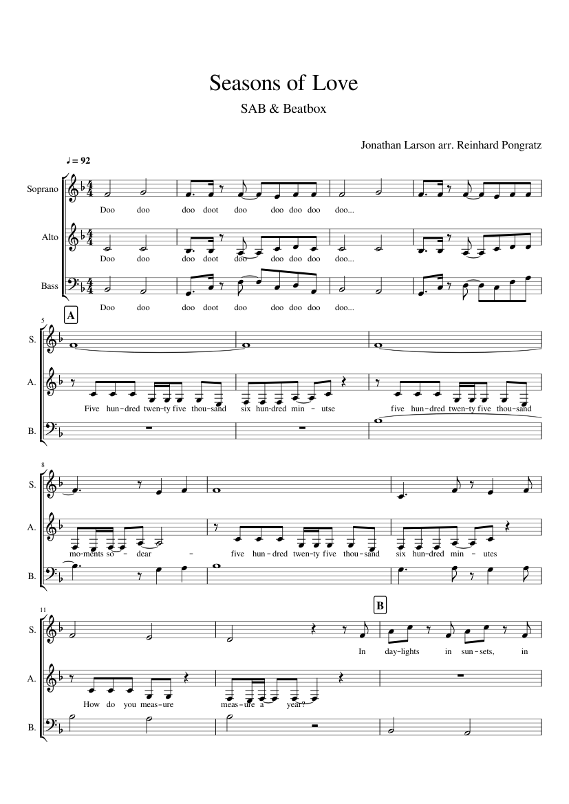 Seasons of Love Sheet music for Soprano, Alto, Bass voice (A Capella